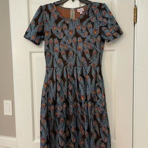 LuLaRoe Amelia Dress with Feather Pattern